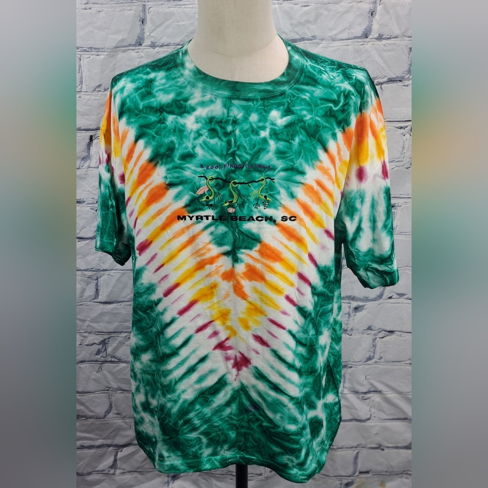 Vintage 90s Exist Sports Line T-Shirt Tee Tie-Dye Myrtle Beach SC USA Size Large